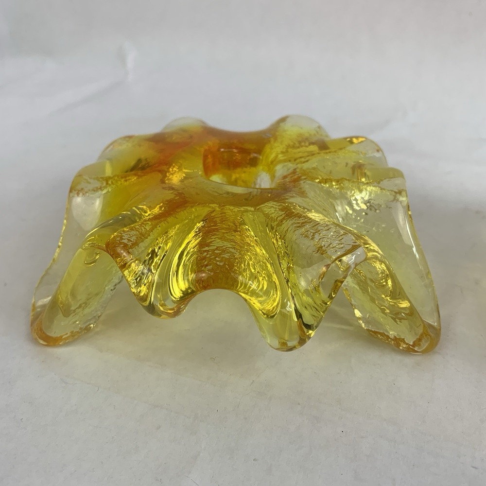 Vintage BLENKO Glass Yellow Candlestick Holder Rare Color Atomic Ice Art Glass - Picture 5 of 16